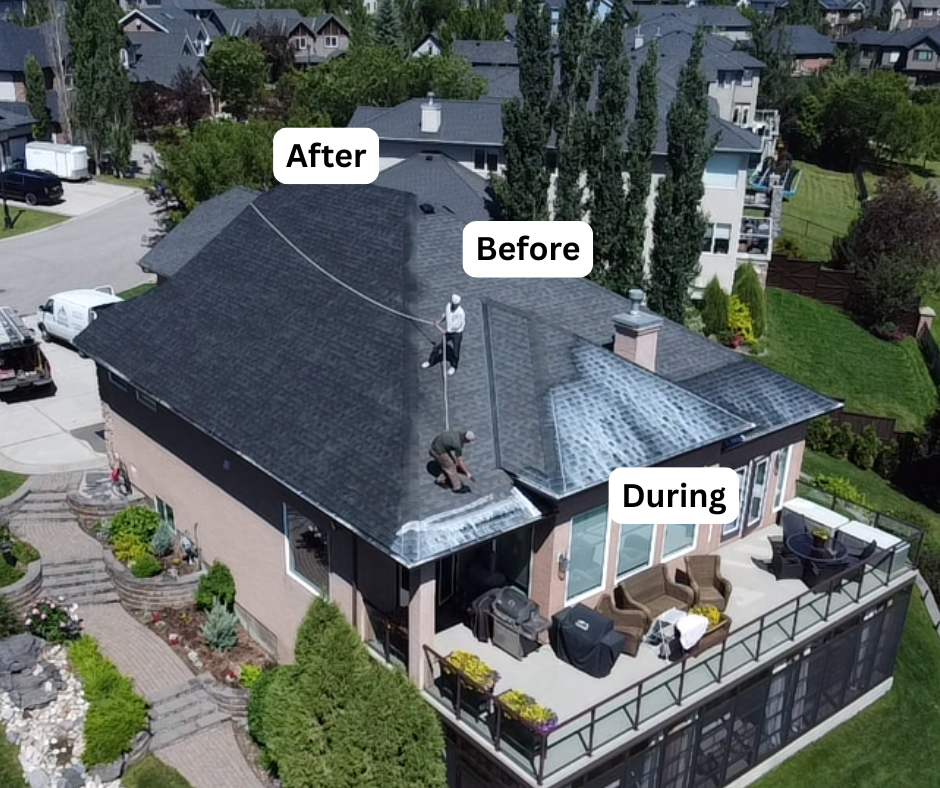 Before, during, and after roof rejuvenation on a DFW area home
